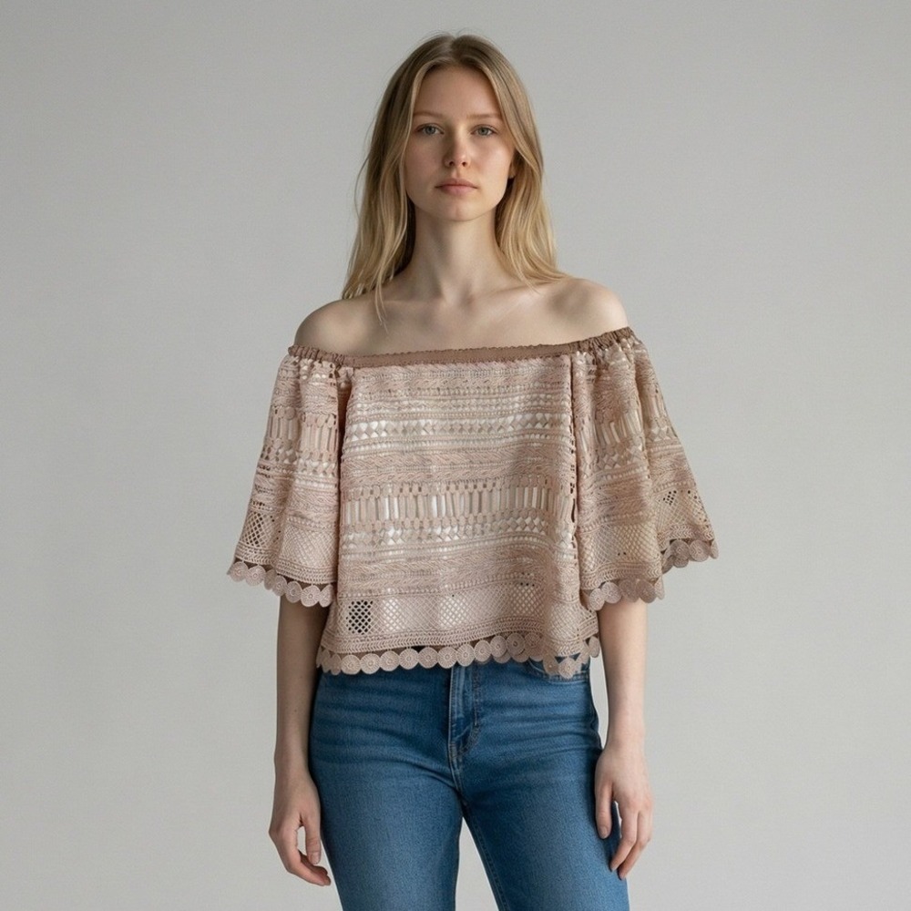 Alexis Blush Lace Off‎ Shoulder Top Boho Chic Luxe Romantic Poetcore Resort XS